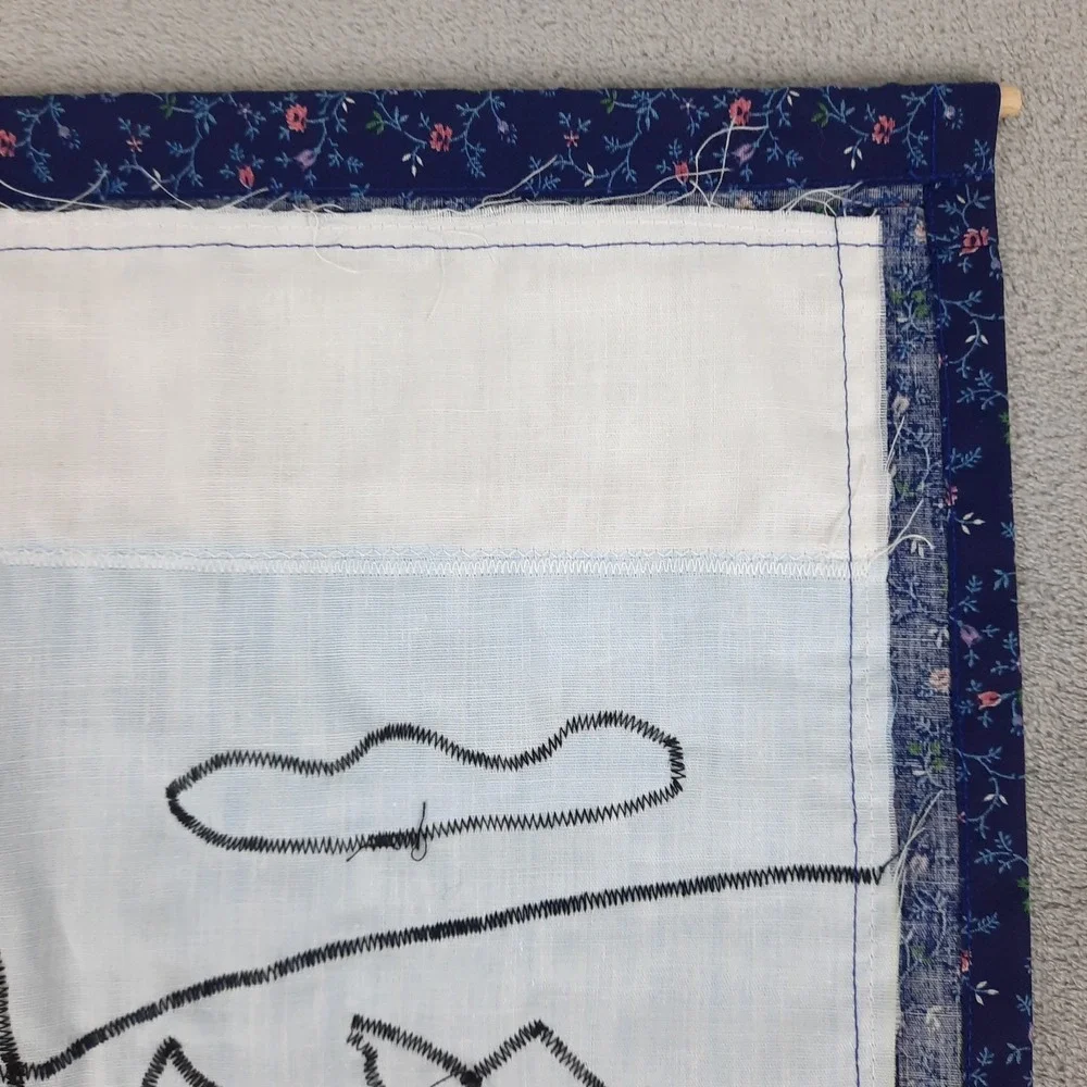 Handmade Applique Wall Hanging Cat Tulips Spring Floral Cottagecore Grandma VTG